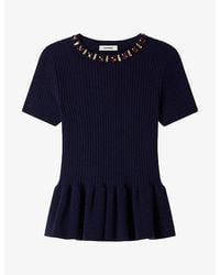 Sandro - Embellished-Trim Peplum-Hem Wool-Blend Jumper - Lyst