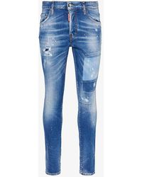 DSquared² - Vy Blue Skater Paint-splatter Regular-fit Slim-leg Stretch-denim Jeans - Lyst
