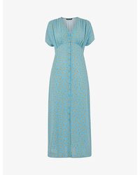 Whistles - Floral Crescent-Print Woven Midi Dress - Lyst