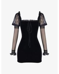 House Of Cb - Syana Square-Neck Stretch-Velvet Mini Dress - Lyst