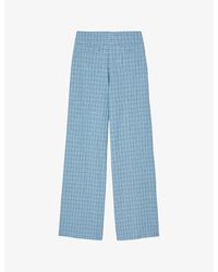 Sandro - Tweed-textured Wide-leg High-rise Cotton-blend Trousers - Lyst