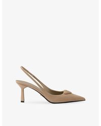 Prada - Triangle-Logo Suede Slingback Pumps - Lyst