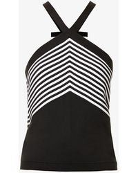 Carolina Herrera Striped Halterneck Knitted Stretch-silk Blend Top - Black