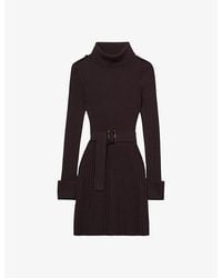 【海外限定】REISSワンピース☆Roll-neck ribbed knitted mini d Reiss Roll-Neck Ribbed Mini Dress in Khaki | REISS