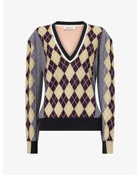 Zankov - V-Neck Geometric-Pattern Wool Jumper - Lyst