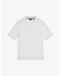Ted Baker - Botany Striped-knit Cotton-blend Polo Shirt - Lyst