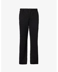 Emporio Armani - Textured Tapered-leg Mid-rise Stretch-woven Trousers - Lyst