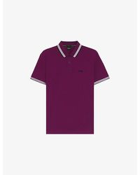 BOSS - Brand-Embroidered Striped-Trim Cotton-Piqué Polo Shirt - Lyst
