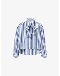 Claudie Pierlot - Bow-Collar Stripe Long-Sleeve Cotton Shirt - Lyst