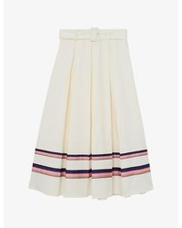 Reiss - Rian Stripe-Print Stretch-Cotton Midi Skirt - Lyst
