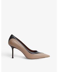 Reiss - Gwyneth Croc-embossed Leather Heeled Courts - Lyst