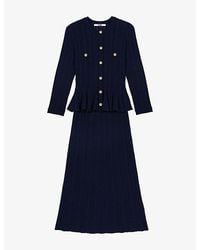 Maje - Button-Embellished Peplum-Waist Knitted Midi Dress - Lyst