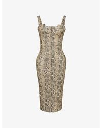 House Of Cb - Gracie Snakeskin-Print Faux-Leather Midi Dress - Lyst
