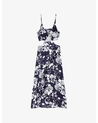 Maje - Floral-print Cut-out Woven Midi Dress - Lyst