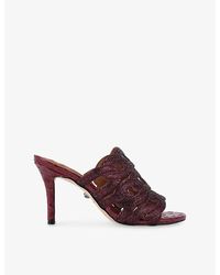 Kurt Geiger - Crystal Chain Snakeskin-Embossed Leather Heeled Mules - Lyst