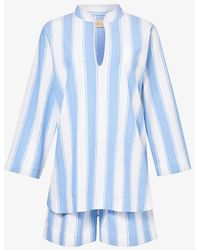 Desmond & Dempsey - Stripe-print Boat-collar Stretch-cotton Pyjama Set - Lyst