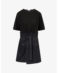 Moncler - Belted Contrast Cotton-Blend Mini Dress - Lyst