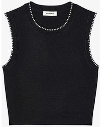 Sandro - Faux Pearl-embellished Sleeveless Stretch-woven Jumper - Lyst