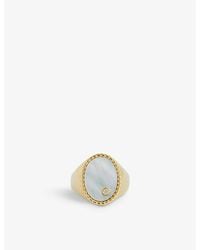 Yvonne Léon - Oval 9ct Yellow Gold, 0.015ct Diamond And Mother-of-pearl Signet Ring - Lyst