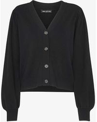Whistles - V-neck Puff-sleeved Cotton-blend Cardigan - Lyst