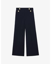 Reiss - Carley Wide-Leg Button-Detail Woven Trousers - Lyst