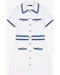 Maje - Contrast-trim Short-sleeve Stretch Cotton-blend Mini Dress - Lyst
