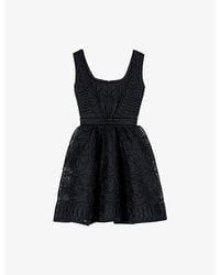 Maje - Floral-Embroidered Square-Neck Woven Mini Dress - Lyst