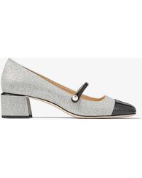 Jimmy Choo - Elisa 45 Pearl-embellished Patent-leather Heeled Courts - Lyst