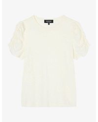 Whistles - Round-Neck Gathered-Sleeve Cotton T-Shirt - Lyst