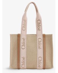 Chloé - Woody Medium Linen And Leather Tote Bag - Lyst
