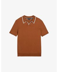 Ted Baker - Open-neck Short-sleeved Stretch-cotton Polo Shirt - Lyst
