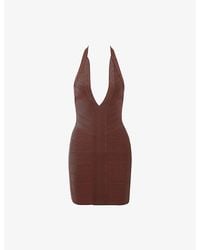 House Of Cb - The Plunge Halter-Neck Stretch-Woven Mini Dress - Lyst