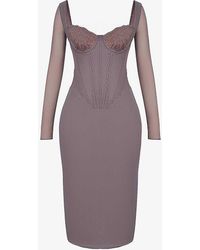 House Of Cb - Safran Corseted Woven Midi Dres - Lyst