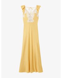 Claudie Pierlot - Ruffle-Sleeved Lace-Trim Satin Maxi Dress - Lyst