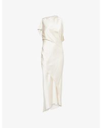 Victoria Beckham - Draped Sleeveless Satin Midi Dress - Lyst