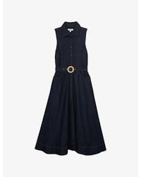 Reiss - Remi Belted-Waist Denim Midi Dress - Lyst