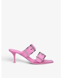 McQueen - Buckle-Embellished Leather Heeled Mules - Lyst