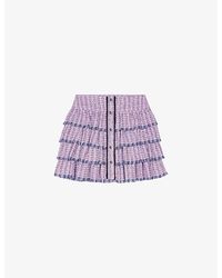 Maje - Ruffle-trim Tweed Cotton-blend Mini Skirt - Lyst