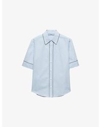 Prada - Short-Sleeve Pip-Trim Cotton Poplin Shirt - Lyst