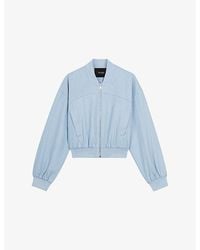 Maje - Cropped Relaxed-Fit Stretch-Denim Bomber Jacket - Lyst