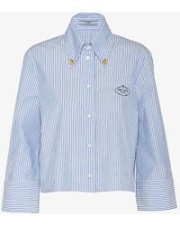 Prada - Logo-embroidered Striped Slim-fit Cotton-blend Shirt - Lyst