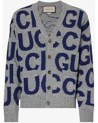 Gucci - Logo-intarsia Relaxed-fit Wool-knit Cardigan - Lyst