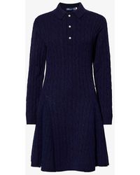 Polo Ralph Lauren - Long-sleeve Flared-skirt Wool And Cashmere-blend Mini Dress - Lyst