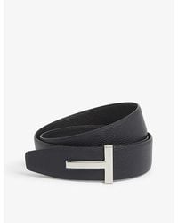 Tom Ford - Dark Vy Black Reversible T Logo Grained-leather Belt - Lyst