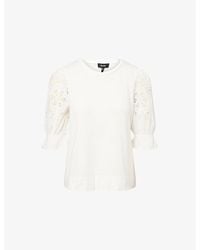 ME+EM - Broderie-Sleeve Swing Cotton-Jersey Top - Lyst