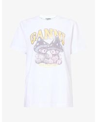 Ganni - Teddy-Print Cotton T-Shirt - Lyst