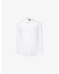 Emporio Armani - Long-Sleeve Classic-Collar Linen Shirt - Lyst