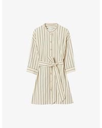 Claudie Pierlot - Striped Tie-Waist Cotton Mini Dress - Lyst
