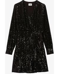 Claudie Pierlot - V-neck Sequin-embellished Stretch-woven Mini Dress - Lyst
