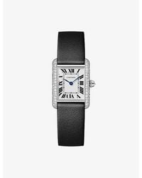 Cartier - Tank Louis Small Model- Diamond And Leather Quartz Watch - Lyst